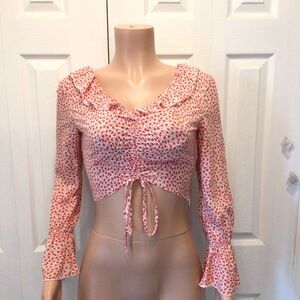 Who I Am Womens Red Distsy Floral Long Bell Sleeve Cropped Top Size 8